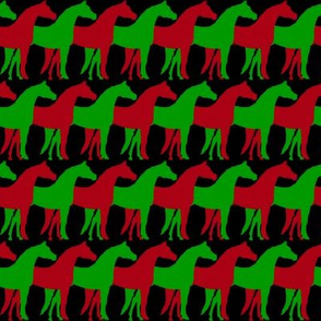 Two Inch Dark Red and Christmas Green Overlapping Horses on Black