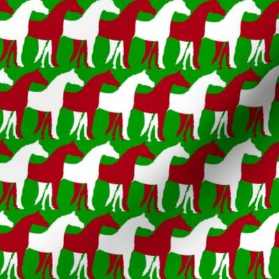 Two Inch White and Dark Red Overlapping Horses on Christmas Green