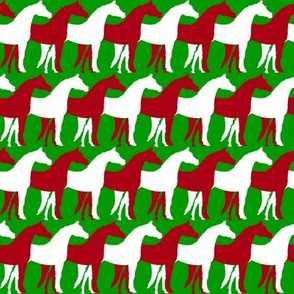 Two Inch White and Dark Red Overlapping Horses on Christmas Green