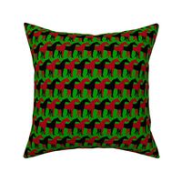 Two Inch Black and Dark Red Overlapping Horses on Christmas Green