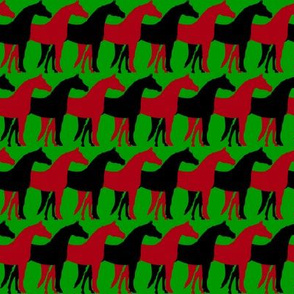 Two Inch Black and Dark Red Overlapping Horses on Christmas Green