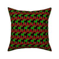 Two Inch Black and Christmas Green Overlapping Horses on Dark Red