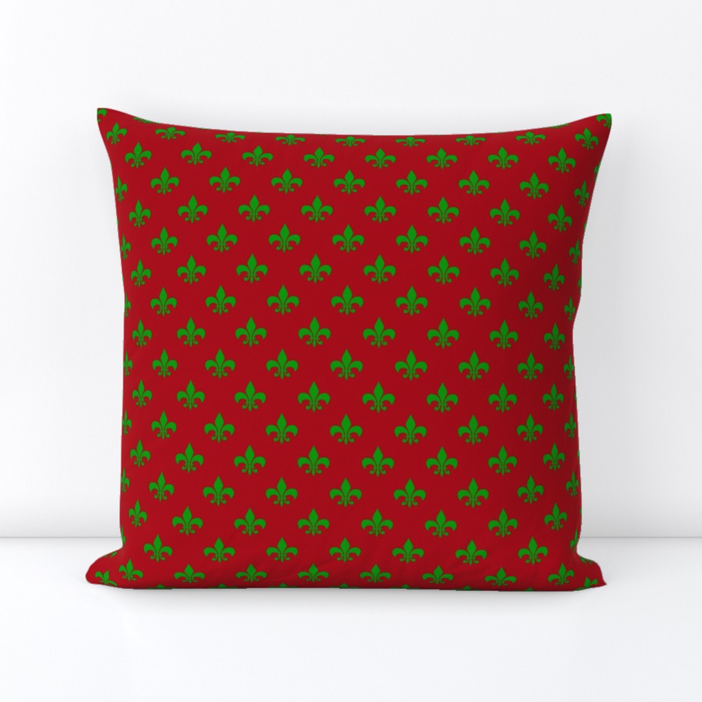 One Inch Christmas Green Fleur-de-lis on dark Red