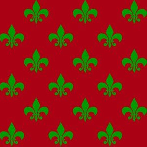 One Inch Christmas Green Fleur-de-lis on dark Red