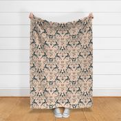 Romantik Damask  (peach/navy  linen)