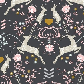 Romantik Damask  (charcoal/pink) 