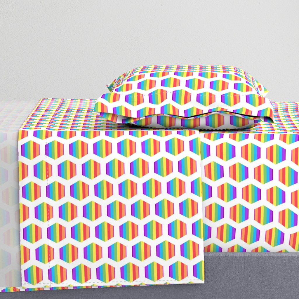 rainbow hexagon cheater quilt