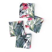 Painted Protea Pattern on White Background