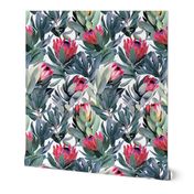 Painted Protea Pattern on White Background