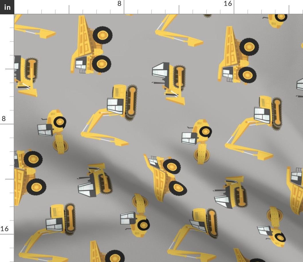 (large) construction trucks - yellow on grey