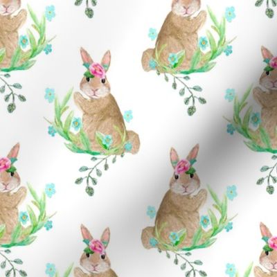 Bohemian bunny flower garden // watercolor rabbits //  woodland bunnies 