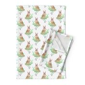 Bohemian bunny flower garden // watercolor rabbits //  woodland bunnies 