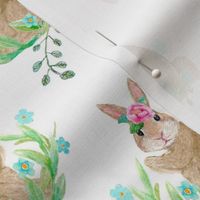 Bohemian bunny flower garden // watercolor rabbits //  woodland bunnies 