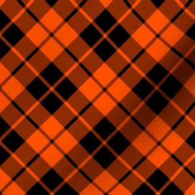 deep orange and black diagonal tartan