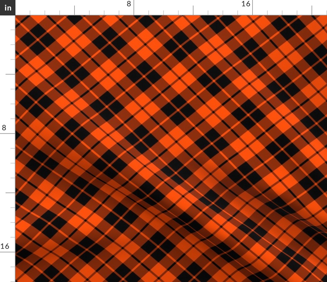 deep orange and black diagonal tartan