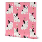 frenchie florals french bulldog cute pet dog fabric medium pink