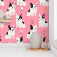 frenchie florals french bulldog cute pet dog fabric medium pink