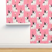 frenchie florals french bulldog cute pet dog fabric medium pink