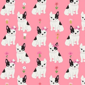 frenchie florals french bulldog cute pet dog fabric medium pink