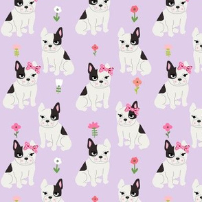 frenchie florals french bulldog cute pet dog fabric light purple
