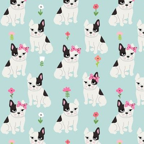 frenchie florals french bulldog cute pet dog fabric light blue