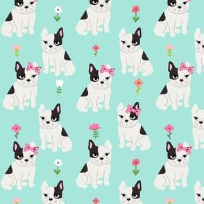 frenchie florals french bulldog cute pet dog fabric mint