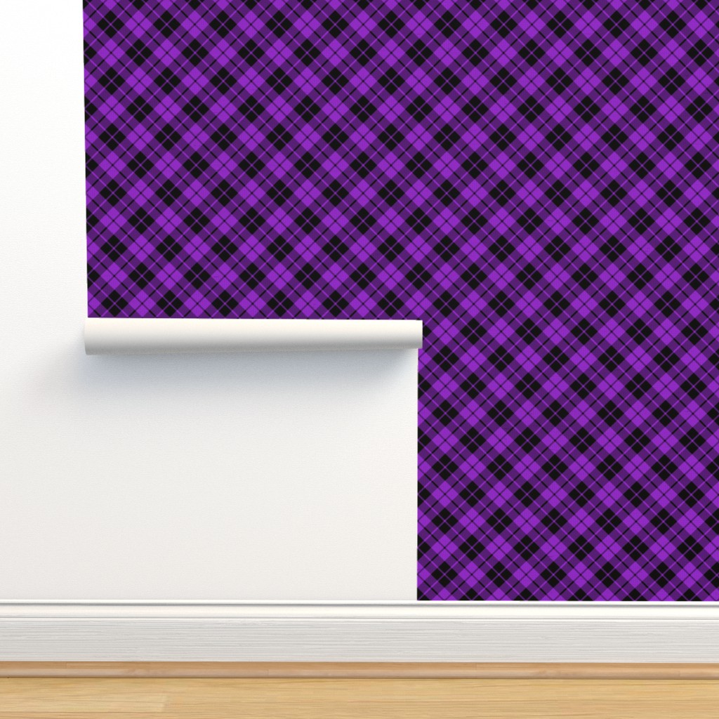 purple and black diagonal tartan