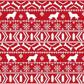 Bernese Mountain Dog fair isle christmas silhouette fabric red
