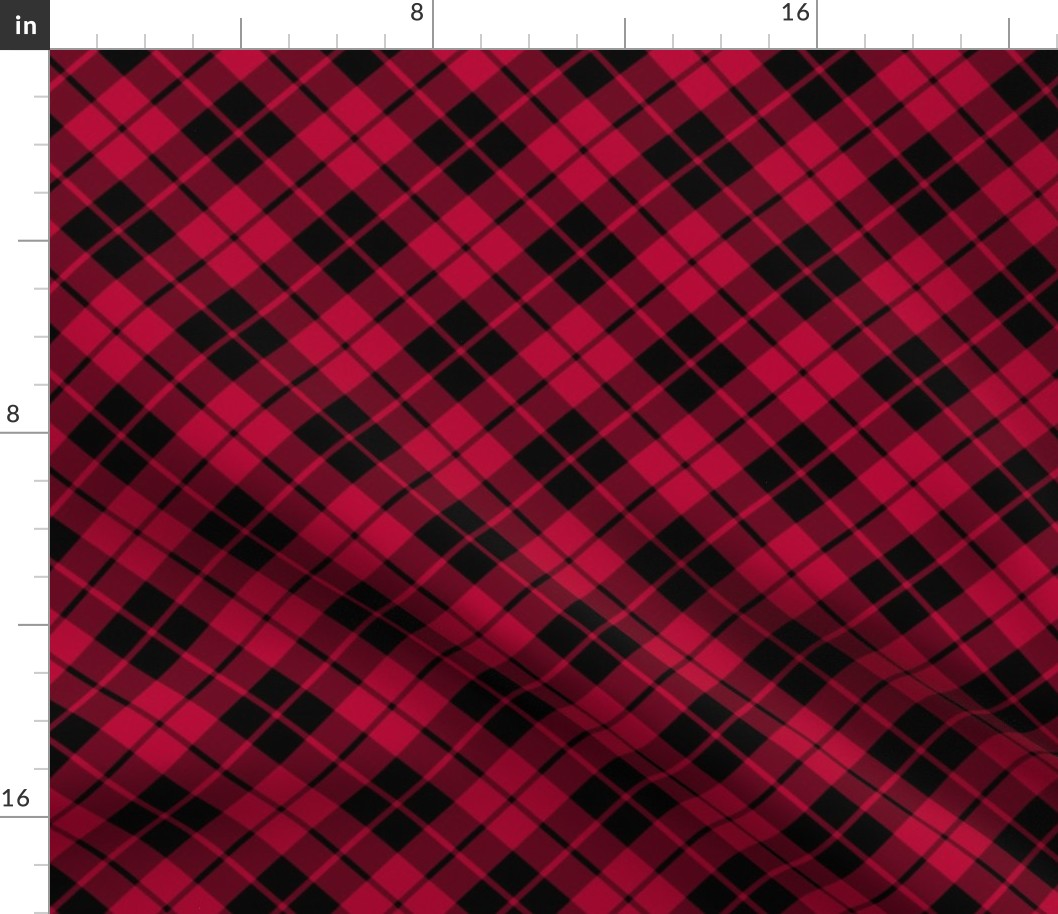 dark crimson red and black diagonal tartan