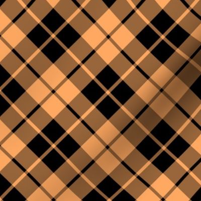 faded orange and black diagonal tartan