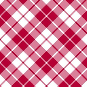 crimson red and white diagonal tartan