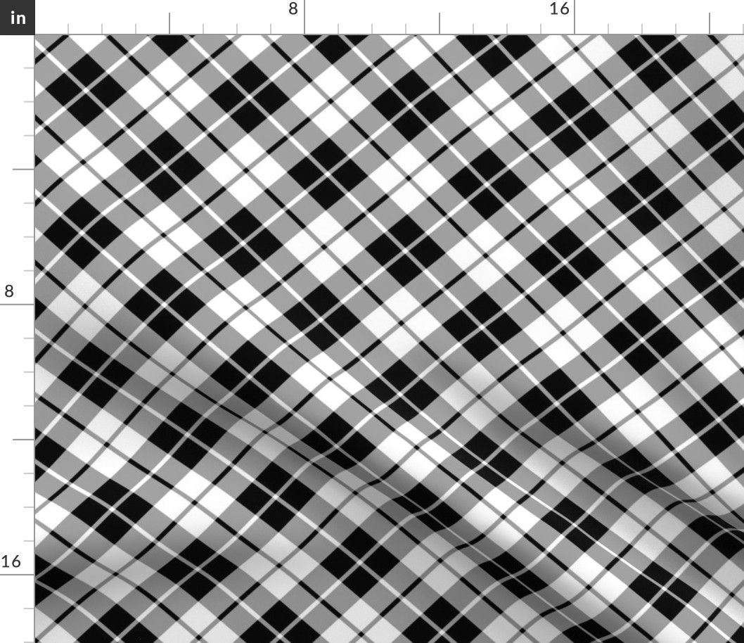 black and white diagonal tartan