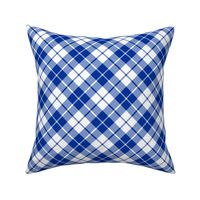 Imperial blue and white diagonal tartan