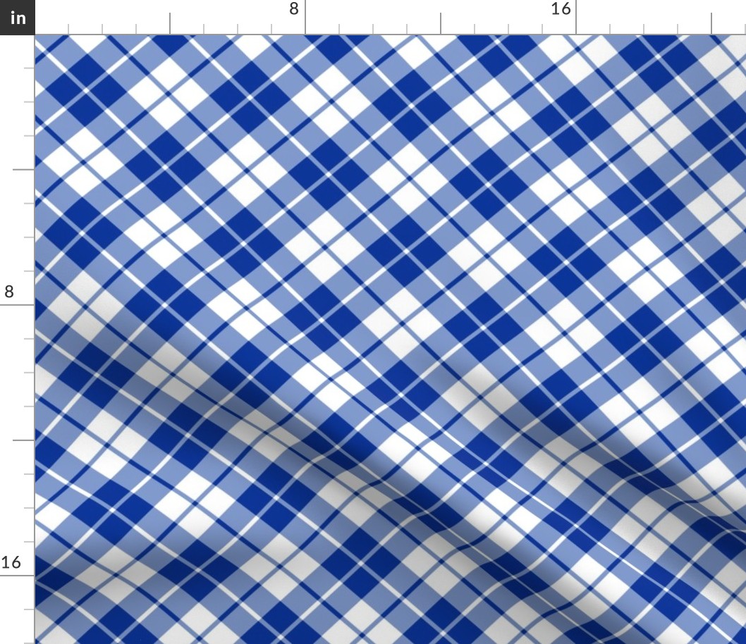 Imperial blue and white diagonal tartan