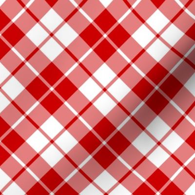 Imperial red and white diagonal tartan