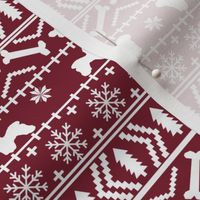 Bichon Frise fair isle christmas silhouette fabric maroon