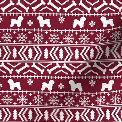 Bichon Frise fair isle christmas silhouette fabric maroon