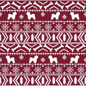 Bichon Frise fair isle christmas silhouette fabric maroon