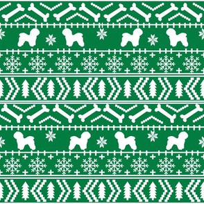 Bichon Frise fair isle christmas silhouette fabric bright green