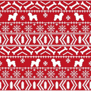 Bichon Frise fair isle christmas silhouette fabric red