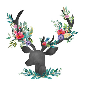 2 to 1 Yard / 56"x36" Happy & Bright Original Floral Deer