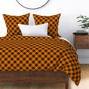 black and bright orange diagonal tartan
