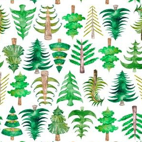 6" Green Christmas Trees Watercolor