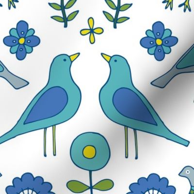 Scandi Folk Birds - Blue and White