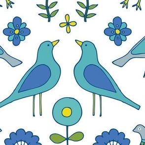 Scandi Folk Birds - Blue and White