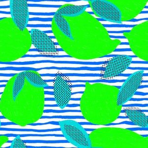 6" Squeeze Me Lemons - Neon Limes Aqua Blue Stripes