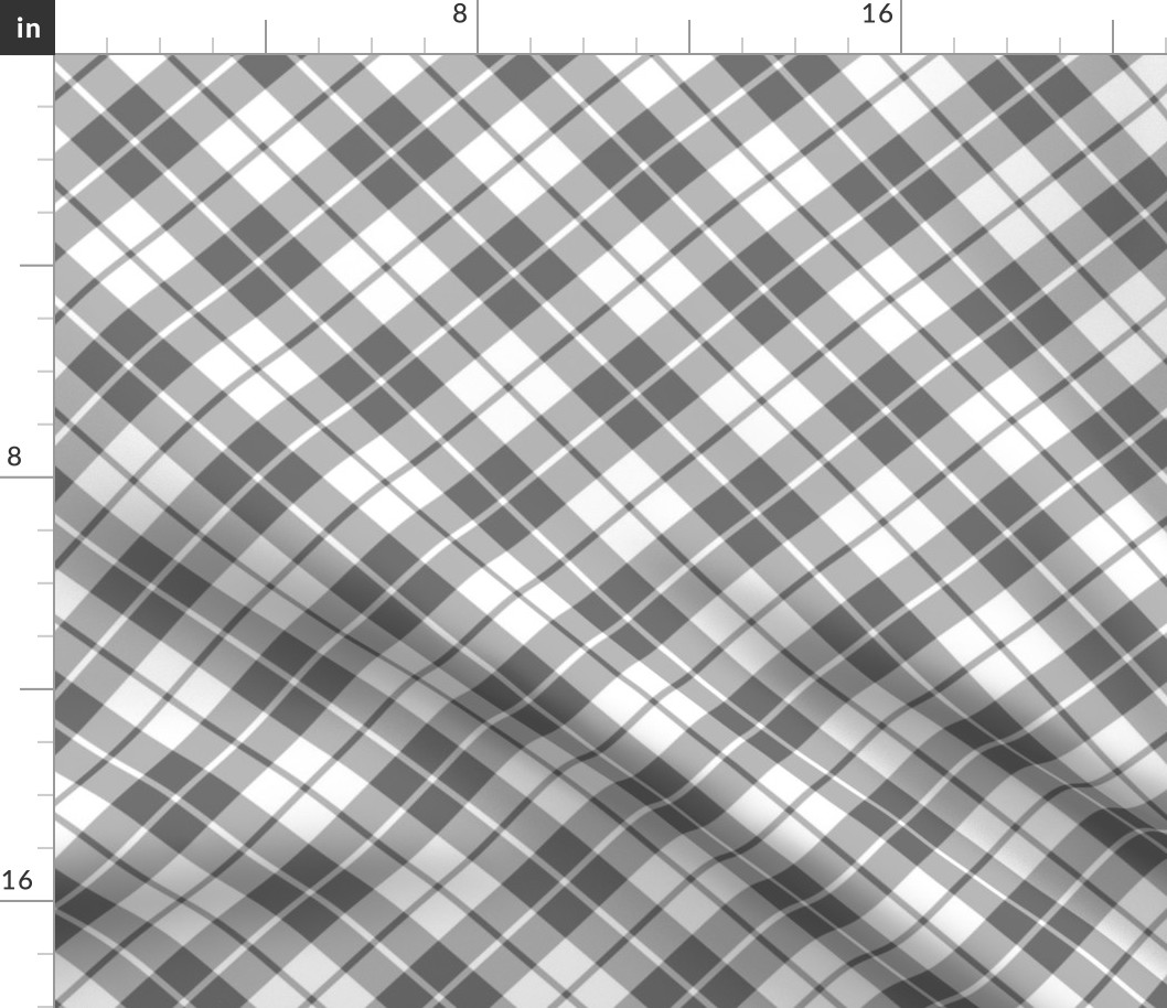 grey and white diagonal tartan