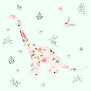 8" Floral Dino / Roses / Minty Green
