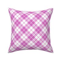 pink and white diagonal tartan