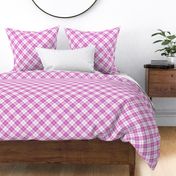 pink and white diagonal tartan